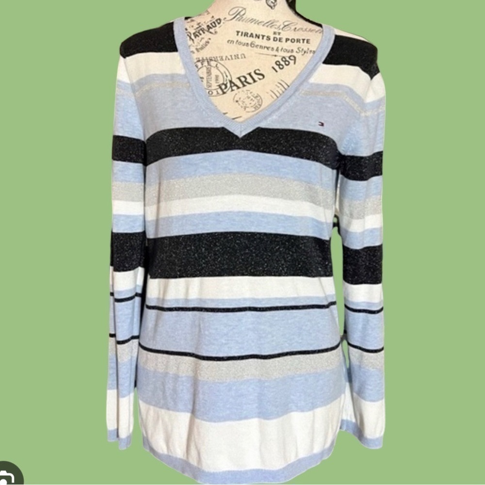 Tommy Hilfiger Lightweight Striped Sweater in grays and blues